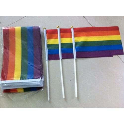 100 pcs Les Hand Waving decoration party LGBT Carnival parade Rainbow flag Gay Pride Bunting 14x21cm