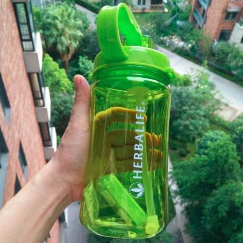 1000ML 1L Black Candy color Herbalife Sports Water Bottle Space Straw type with Strap handgrip plastic student water Bottle
