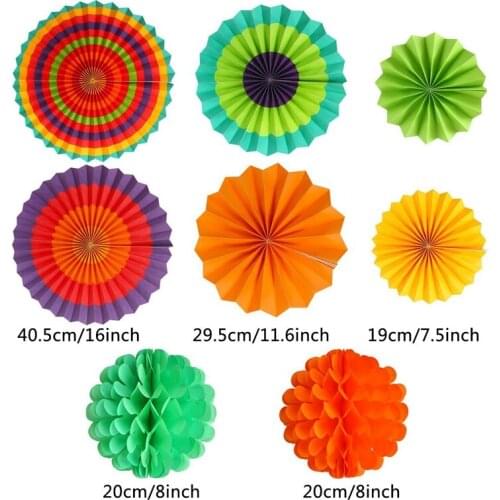 20Pcs Colourful Party Fiesta Decorations Paper Fans Paper Flower Ball Honeycomb Balls Set for Wedding Birthday Events Festival S