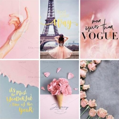 5D Eiffel Tower Diamond Painting Full Square Drill Girl Flower Diamond Embroidery Portrait Rose Text Mosaic Cross Stitch Gift