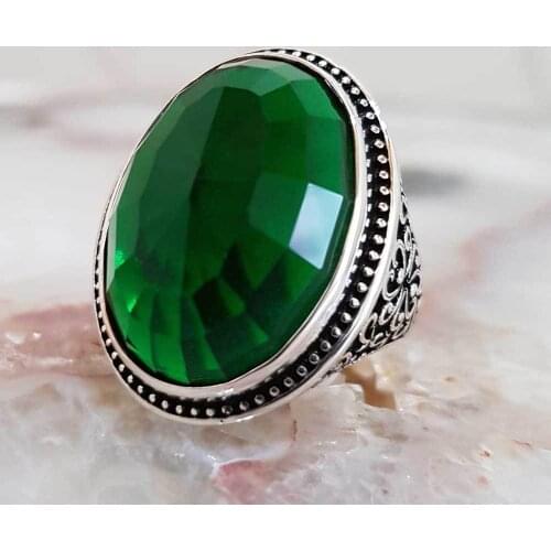 925 sterling Silver Green Zircon Stone Mens Ring
