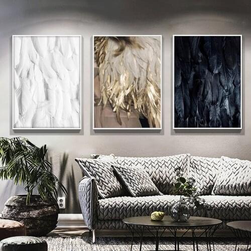 Abstract Gold Feather Canvas Poster Black And White Wall Art Living Room Home Decoration Painting Nordic Canvas Painting Poster