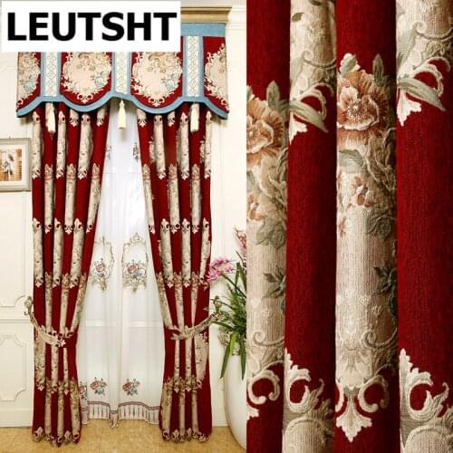 Big Red European and American Style Top Luxury Jacquard Embossed Blackout Curtains for Living Room Window Curtain Bedroom
