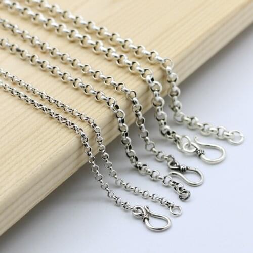 Male And Female Punk Style S925 Sterling Silver Chain Simple 3mm Beads Chain Sweater Chain Coarse Necklace