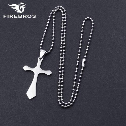 FIREBROS 20/24" Bead Chain Silver Color Stainless Steel Cross Pendant Necklace Men Women Jewelry Gift Accessorries Dropshipping