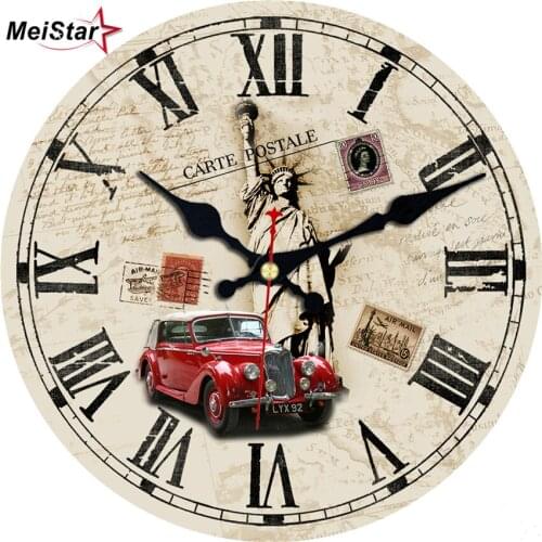 MEISTAR Statue of Liberty Vintage Clocks Silent Antique Living Study Office Room Watches Home Decor Large Art Wall Clock