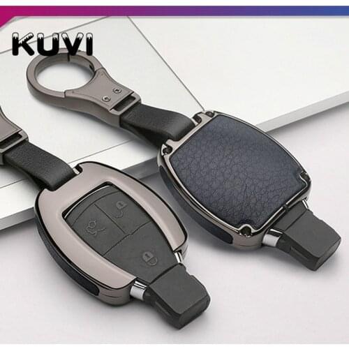 Alloy Leather Car Key Case Cover Key Holder Chain Ring For Mercedes Benz W203 W210 W211 W124 W202 W204 AMG
