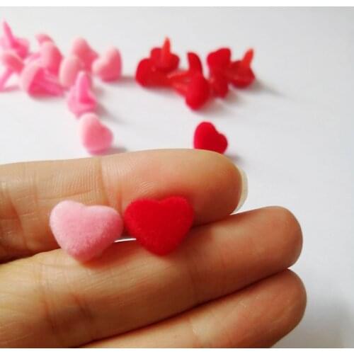 100pcs 12mm heart shape flocking toy nose safety animal doll nose + soft washer for diy doll findings--pink /red option
