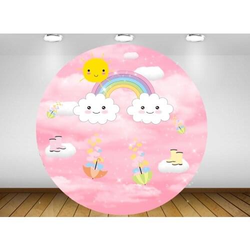 Round circle background cute pink cloud rainbow backdrop girl baby shower birthday Party table Cover weather sun umbrella YY-348