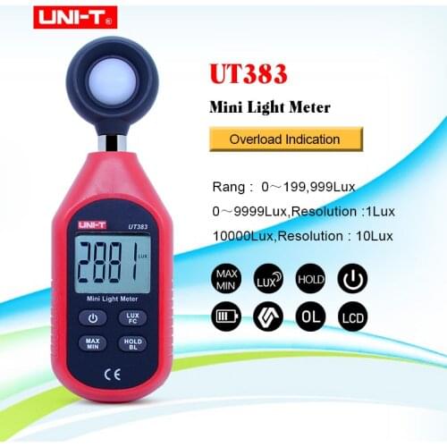 UNI-T UT383 Mini Light Meter 200,000 LUX Digital Luxmeter Luminance Lux Fc Test Max Min Illuminometers Photometer Free Shipping