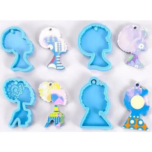 Bule African Women Silicone Resin Mold Keychain Innovative Women Head Epoxy Casting Molds for DIY Silicone Resin Jewelry Making