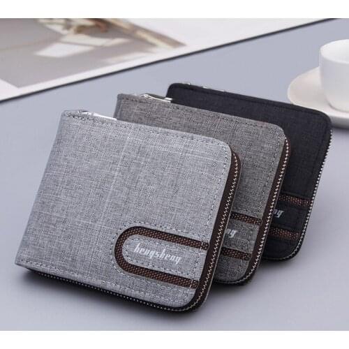 Canvas Zipper Short Mens Wallet With Coin Pocket Clutch Purse Bag For Male Money Wallet Denim Card Holder