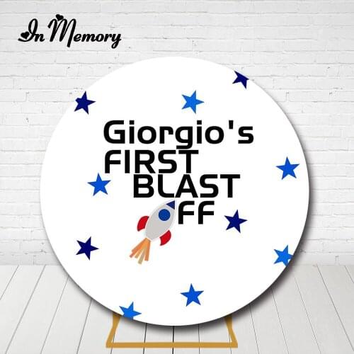 InMemory Space Stars White Round Backdrop Cover Boys Newborn Baby Shower 1st Birthday Party Circle Background Elastic Customized