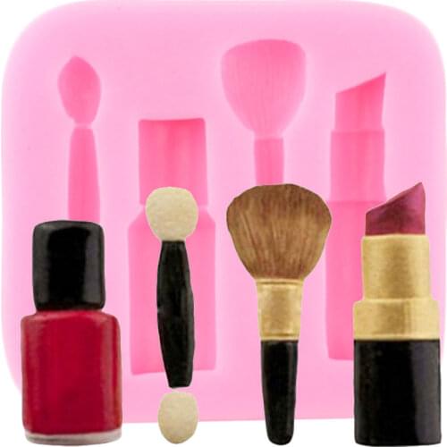 Makeup Tools Lipstick Nail Polish Silicone Mold Cupcake Topper Fondant Cake Decorating Tools Candy Clay Chocolate Gumpaste Mould