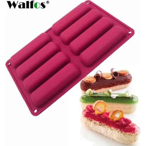 WALFOS Cake Tools Food Grade Silicone Classic Collection Shapes Finger Orange Non Stick Eclair 8 Forms Silicone Baking Mold