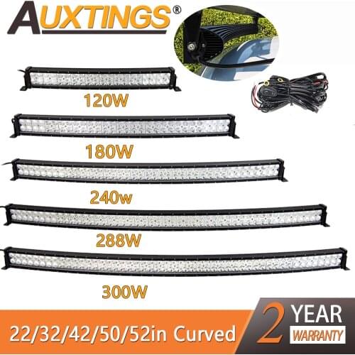 Auxtings 22 32 42 50 52'' inch Curved Led Light Bar 120W 180W 240W 288W 300W Driving Offroad Car Truck 4x4 SUV ATV 12V 24V