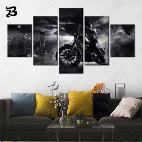 Canvas Paintings Motorcycle 5 Pieces On Canvas Poster Print Wall Art for Living Room Black Whtie Motorcycle Rider Picture Decor