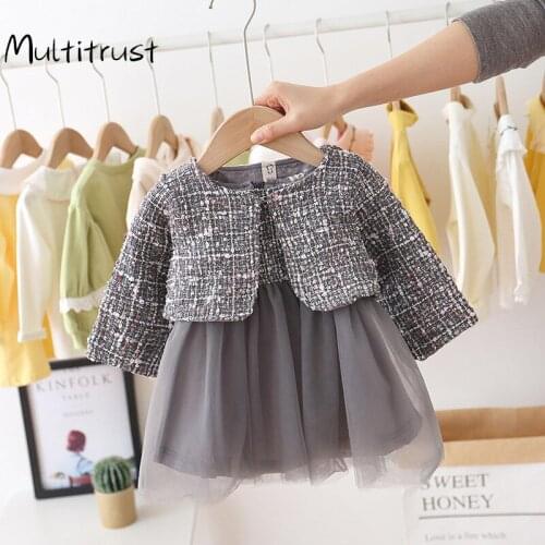 Spring Autumn Baby Girls Clothes Sets Suits Birthday Long Sleeve Plaid Jackets Tops+Dress 2Pcs Party Warm Fashion 0-4Y Outfit