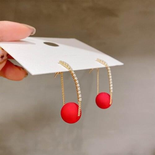 Beautiful Red Pearl Ball Earrings For Women 2021 New Jewelry Lucky Brincos Wholesale