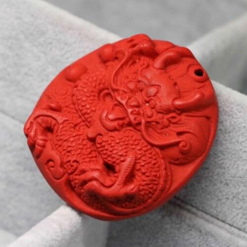 Hot Fashion Synthetic Red Cinnabar 43*46mm Pendant Carved Antique Exquisite Dragon Fit Diy Long Sweater Necklace Jewelry B1548