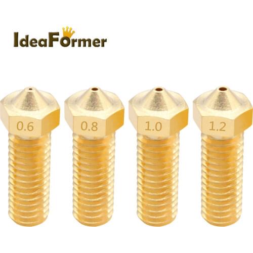 5Pcs Brass Volcano Nozzle M6 Thread Full Metal Nozzle 0.4/0.6/0.8/1.0/1.2mm For 3D Printer 1.75mm Filament Volcano Hot End Parts