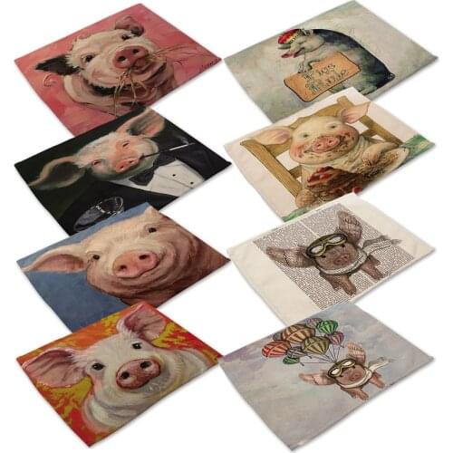 Cartoon Animals Cute Pig Printing Individual Table Mats Pad Home Kitchen Accessories Placemat Bowl Cup Mug Coaster Mantel