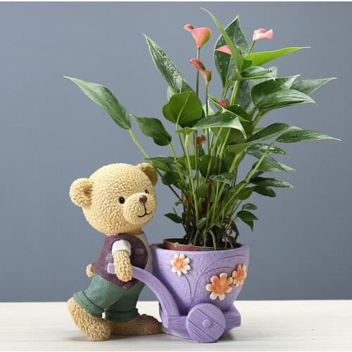 Cartoon Plant Flowerpot Creative Indoor Hand Color Resin Fleshy Anthurium Fortune Tree Green Plant Flowerpot Flower Home