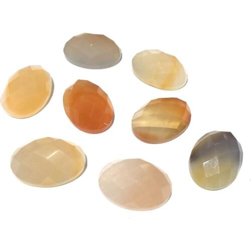 Natural Stone Yellow jade Cabochon Beads Faceted Flat Back Oval No Hole Loose Beads For jewelry making DIY Ring accessories