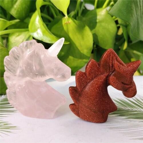 Natural Rose Quartz Crystal And Gold Red Sandstone Hand Carved Unicorn Trinket Gift For Decoration