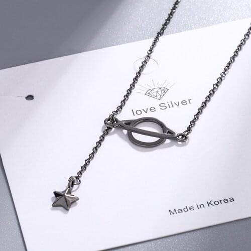 Korean New Simple Hollow Out Black Gold Color Stellar Universe Pendants Necklaces for Girl Students Jewelry Gifts