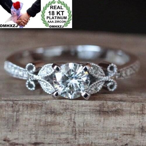 OMHXZJ Wholesale European Fashion Woman Girl Party Wedding Gift Flower White AAA Zircon 18KT White Gold Ring RR672