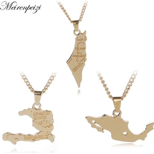 Hip Hop Alloy Israel Map Tag Pendant Necklace I heart Mexico Country Map Silhouette Necklaces Love Motherland Jewelry