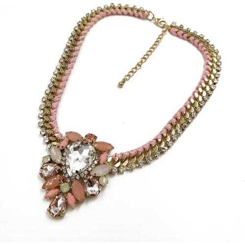 Rongho brand candy color crystal flower chokers necklaces for women Handmade Rope weave knit chain necklace pendant