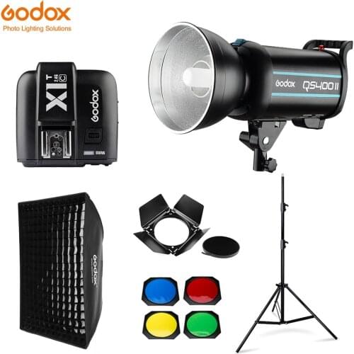 Godox QS400II 400Ws GN65 Professional Studio Flash Strobe + 2.8m Light Stand + 60x90cm Grid Softbox + Trigger + Barn Door Kit