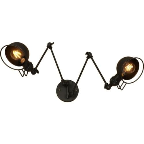 Industrial Vintage LED Wall Lamp Black Iron Long Arm Adjust Wall Lights Loft Double Head Antique Wall Sconces Home Lighting