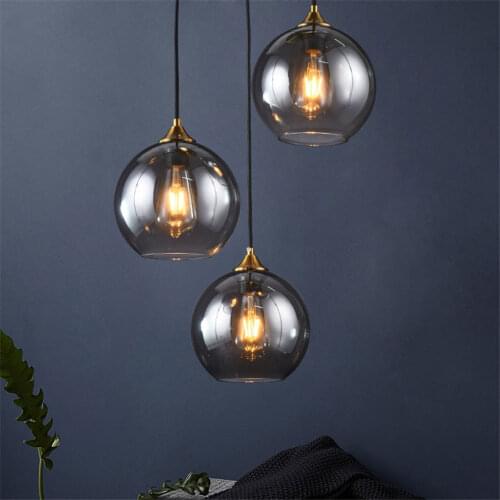 Nordic dining room grey glass ball pendant lights personality decorative hanging lamp bar cafe bedroom led lighting fixture
