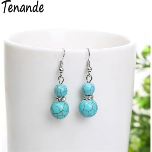 Tenande Gypsy Silver Color Retro Jewelry Femme Crystal Natural Stone Beads Gourd Drop Earrings for Women Bohemian Accessories