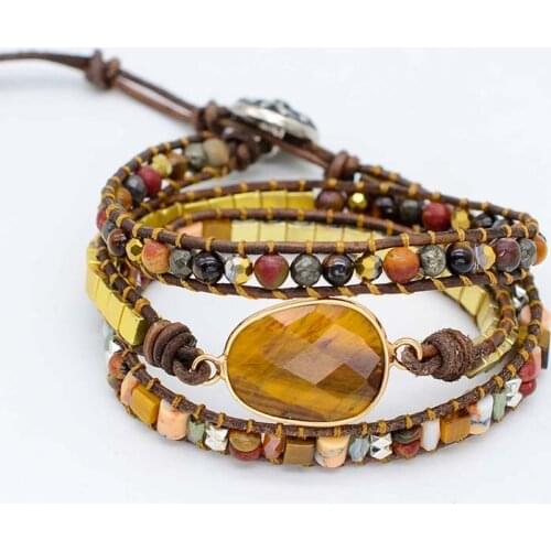 Tiger Eye Natural Stone Bracelets 3 Wrap Bracelets Bohemia Handmade Jewelry Gifts