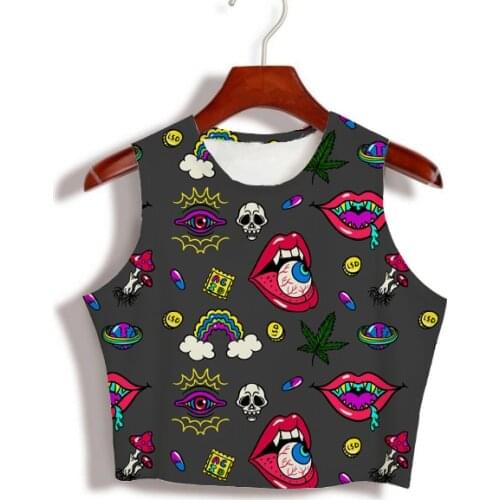 Trippy psychedelic 420 3D Sublimation Print Custom Made your own designs Milk Silk sleeveless Crop Tops