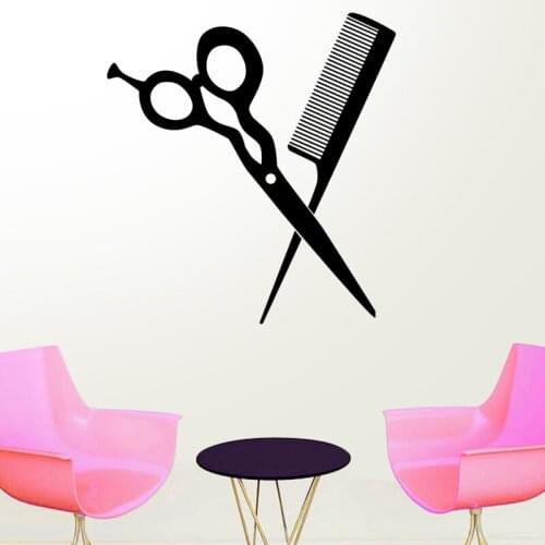 Scissor Hair Salon Sticker Hairdresser Decal Barber Shop Posters Vinyl Wall Decals 25 Color Choose Hair Salon Sticker