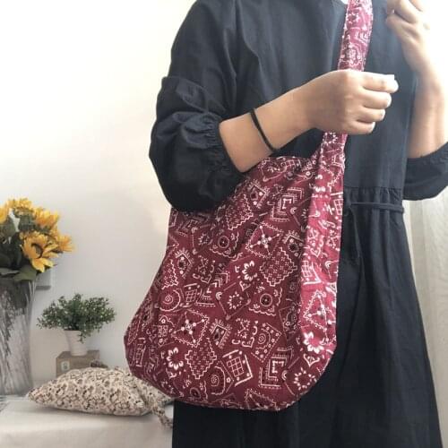 Vintage Design Plaid Women Floral Shopping Bag Thin Cotton Cloth Ladies Shoulder Messenger Bags Retro Female Girls Tote Handbags