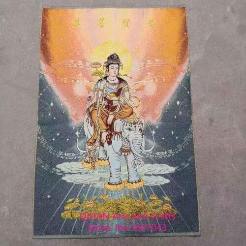 Puxian bodhisattva riding an elephant antique collection calligraphy and painting Buddha thangka brocade cloth silk embroidery b