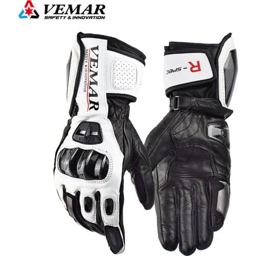 Vemar Carbon Fiber Protective Long Motocross Gloves Real Leather Men Motorcycle Gloves Breathable Damping Moto Gloves Anti-Slip