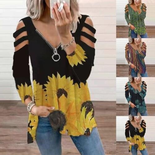 Womens Sexy V-neck Zipper Color Fold Casual Blouse Tops Tunics Tee Shirst Tops Loose Zipper Bluses Shirts Plus Size Blusas 2021