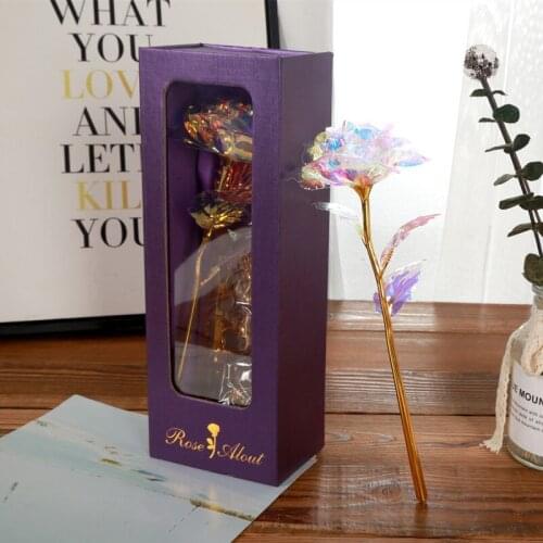 1pcs Foil Rose Gold Eternal Flower Valentines Day Creative Gift For Wife Girlfriend Wedding Decoration Romantic Lighting Rose