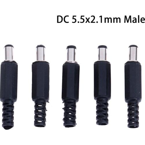 5/10pcs/pack 5.5 X 2.1 Mm For Welding Line Black DC Power Male Plug Jack Adapter Black DC Power Plug