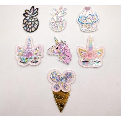 5Pcs/lot Unicorn Sequins Quicksand Acrylic For Phone Case DIY Kids Hair Clip Headdress Accessories