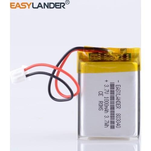 803040 1000mah JST 2.54mm 2pin 3.7V Lithium Polymer LiPo Rechargeable Battery For Mp3 DVD PAD mobile tablet pc power bank Camera