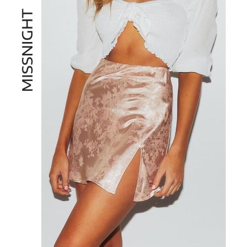 Missnight Floral Satin Sexy Skirt Girls Women Streetwear Plus Size Split High Waist Bodycon Mini Dress Party Club Outfits