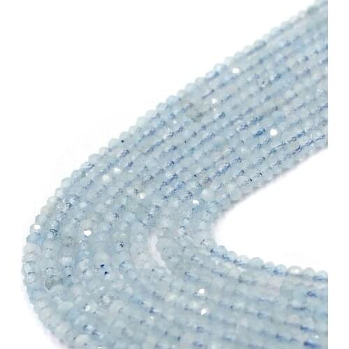 Free Shipping 2x3mm Faceted Rondelle Pure Natural Aquamarines Gems Stone DIY Beads 15"